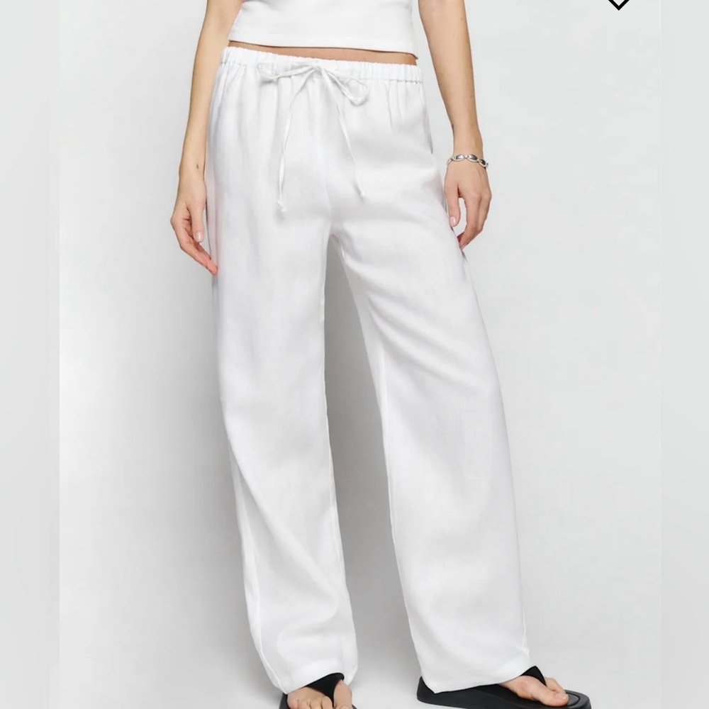 Reformation Petite Olina Linen Pant White